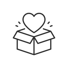A loving gift, linear icon. A heart in an open box. Line with editable stroke