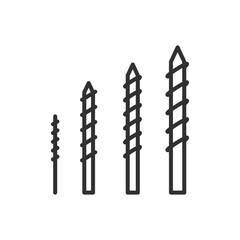 Different drill bits, linear icon. Line with editable stroke
