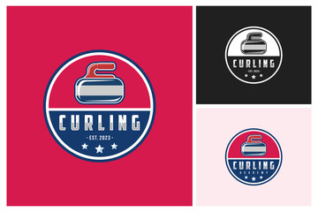 Curling logo vector illustration, Vector sport logo curling with curling stone, Curling sport with stone