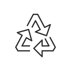 Recycling sign, linear icon. Triangle of three arrows. Line with editable stroke