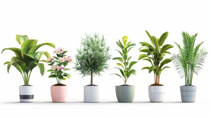 Set of different houseplants in flower pots on white background. Banner design