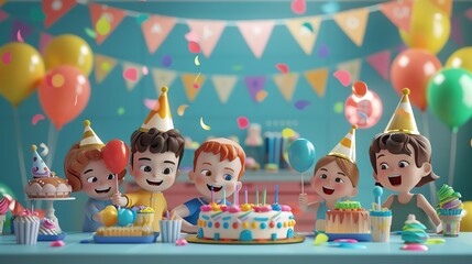 A group of children are celebrating a birthday party