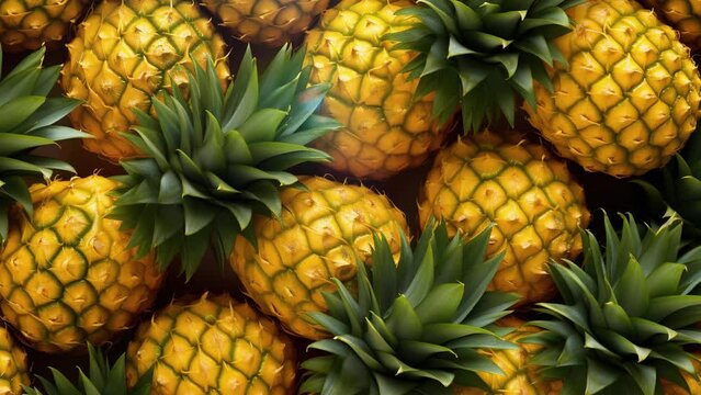 Pineapple background tile. Pineapple in the market. Pineapple pattern background. Fresh Pineapple fruit with drops tiles video. Fruit wallpaper. Fruits background. 4K Videos