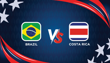 BRAZIL VS COSTA RICA broadcast template for sports Copa America 2024. American Tournament vector illustration graphics. 