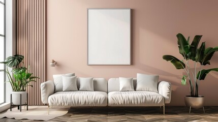 Mockup poster in modern living room interior background 