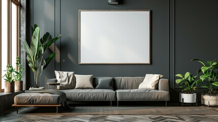 Mockup poster in modern living room interior background 