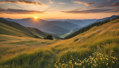 An image of Hills and flowers