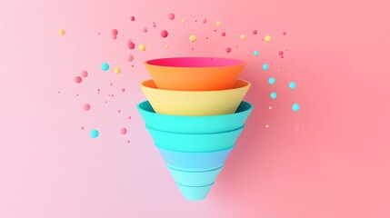 Funnel chart with sales stages flat design top view sales strategy theme animation colored pastel