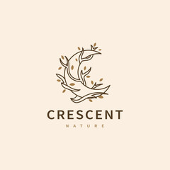 moon crescent and root leaf logo design illustration