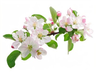 Spring Blossoms: Apple Branch in Full Bloom on White Background (4:3 Aspect Ratio)