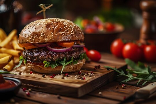 hamburguesa rustica, desenfoque selectivo