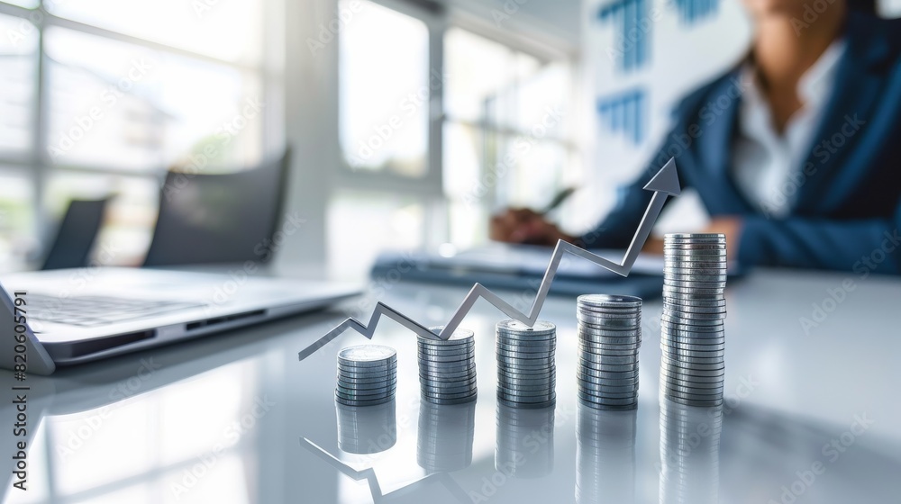 Poster a visual representation of increased business growth and financial success is shown with stacked coi