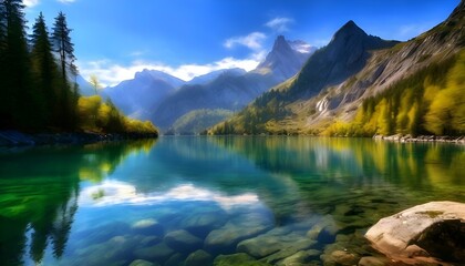 Fototapeta premium Landschaft Transparenter Bergsee. Hintergrund für das Design 4.