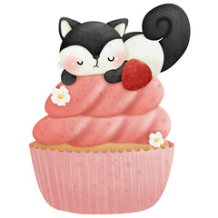 Animals sleeping on cupcake watercolor clip art so cute 