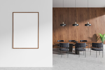 Modern home living room interior with chairs and eating table, mockup frame