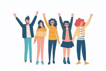 Group of different friends waving and smiling, friendship, Vector illustration.