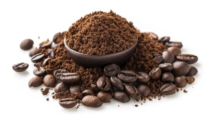 Fototapeta premium Heap of ground coffee on white background