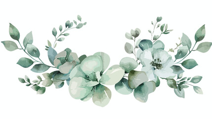 Pastel green watercolour floral wreath isolated on wh
