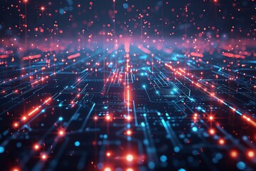 Obraz premium Futuristic roadmap with holographic milestones, lowangle, network connections backdrop, innovation