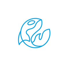 whale orca icon logo design with line art vector illustration