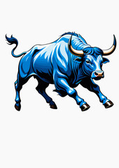 Obraz premium a blue bull running on a white background
