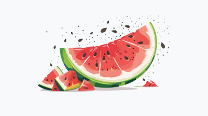 Piece of fresh watermelon with seeds on white background