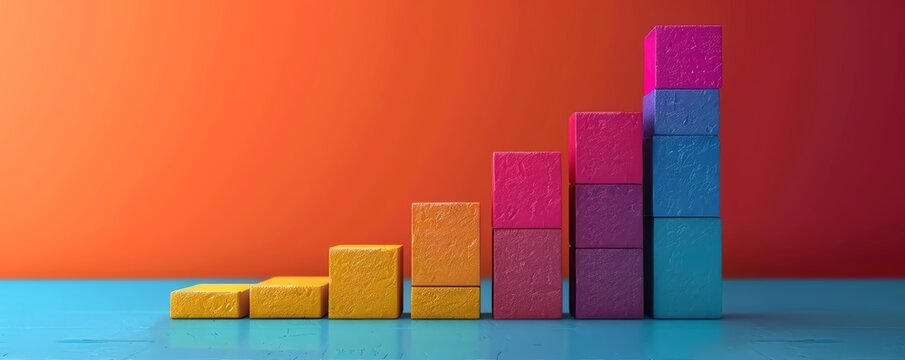 Clean, minimalist design of stacked blocks or bars increasing in size, representing scalable solutions and step-by-step growth