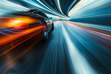 Close-up of a car in motion with dynamic light trails