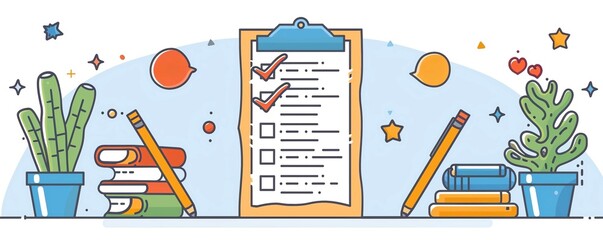 Simple outline of a todo list with checkmarks, representing completed tasks and organized productivity