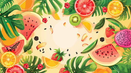 Tropical summer fruits card background design Exotic