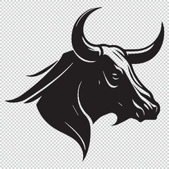 Bull head mascot logo icon design, black vector illustration on transparent background