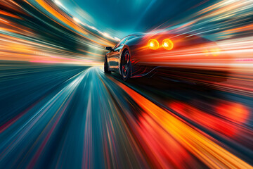 Close-up of a car in motion with dynamic light trails