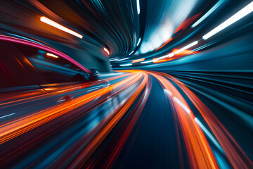 Close-up of a car in motion with dynamic light trails