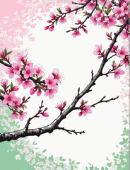 a painting of a branch with pink flowers