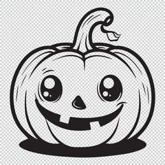 Cartoon halloween pumpkin icon, black vector illustration on transparent background