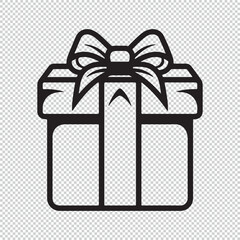 Simple christmas gift icon, black vector illustration on transparent background