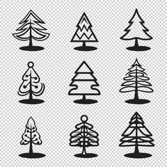 Simple christmas pine tree icons set, black vector illustration on transparent background
