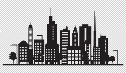 Simple skyline theme design, black vector illustration on transparent background