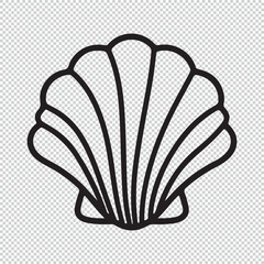 Clam sea shell logo, black vector illustration on transparent background