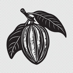 Cocoa fruit logo, black vector illustration on transparent background
