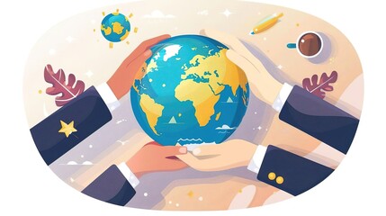 A group of diverse people of all ages and genders join hands around the globe