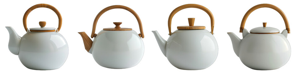 Set of Tea Pot isolated on transparent png background. Generative ai