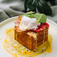 Gourmet poached egg on savory french toast