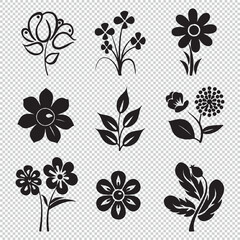 Collection of flat flower logo designs, vector illustrations on transparent background
