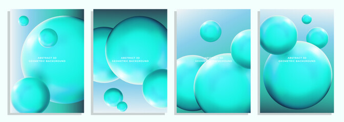 abstract 3d geometric bubble circle turquoise cover poster background design set