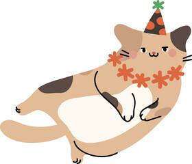 Cute cat with hat and necklace illustration vector