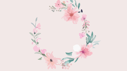 Pink peach flower wreath with watercolor for wedding