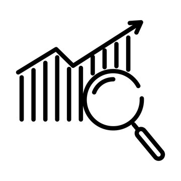 recommend clip art: Magnifying glass and chart thin icon. Data analysis icon. profit graph illustration sign.