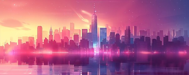 A futuristic metropolis where towering skyscrapers soar into the sky, their reflective surfaces shimmering in the light of a thousand stars.   illustration.