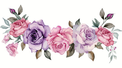 Pink purple rose flower watercolor frame for wedding
